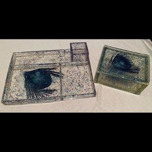 Peacock desk tray and keepsake box